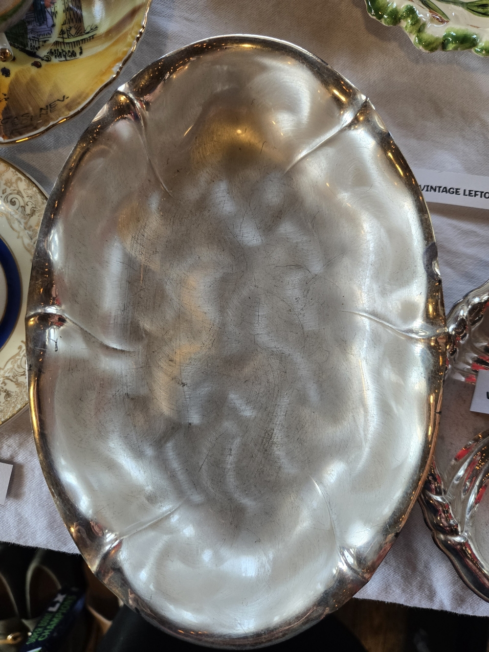 Vintage Silverplated On Copper Small Oval Decorative Dish, 8 Inches X 4 Inches